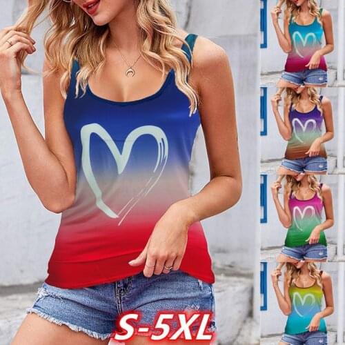 Summer womens sexy casual heart-shaped printed off-the-shoulder vest top tops women