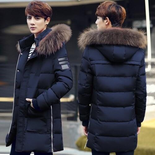 Mens Warm Jacket Winter Parka Fur Collar Windbreaker Cotton Padded Anorak Thick Black Coat Male Casual winter Fleece Jacket Men