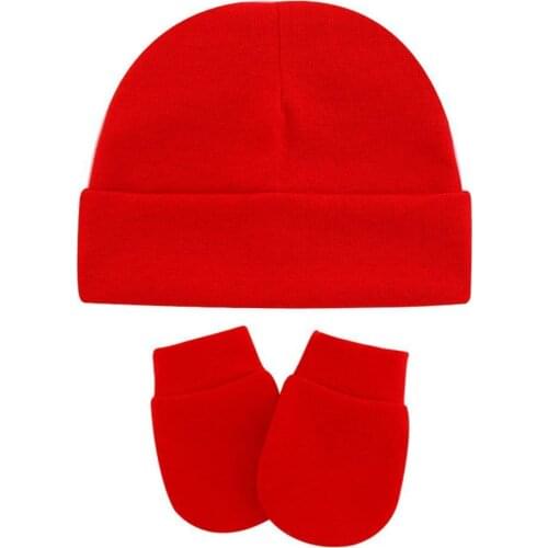 2-piece Set Of Color Hooded Anti-scratch Gloves Hat Newborn Baby Hat Gloves Beanies Cotton Warm And Soft Cap Cotton W X1J6