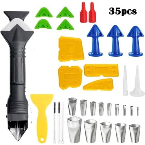 35PCS Silicone Caulking Tool Kit 3 In 1 Metal Steel Nozzles Scraper Caulking Tool Plastic Scraper Kit for Bathroom Kitchen Floor