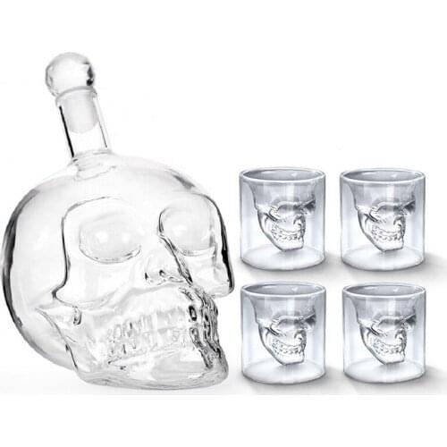 Skull Bottle Glass Cup Set Crystal Skull Decanter Glasses Shot Glass Mug Wine Vodka Bottles Transparent Whiskey Cocktail Barware