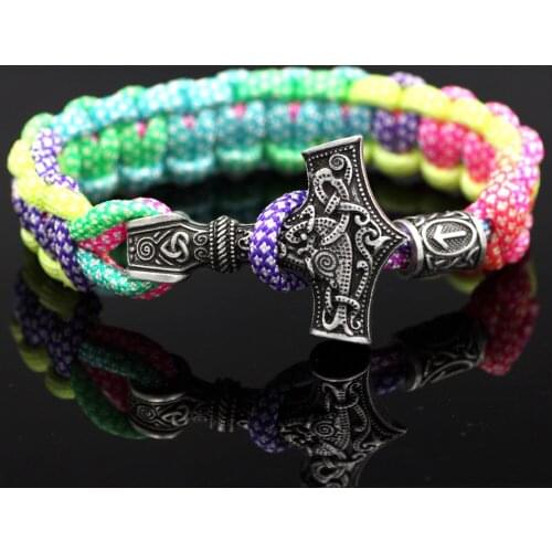 Norse Viking Thor Mjolnir Hammer Paracord Amuletceltic Rune Knot Amulet Scandinavian Rainbow Bracelet Vantag