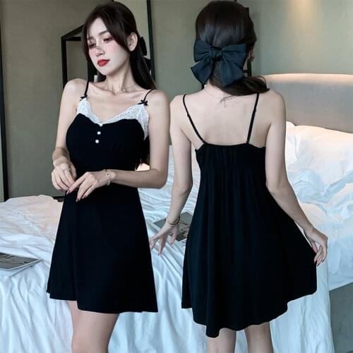 2021 New Summer Sexy Lace Lingerie Spaghetti Strap Nightgowns for Women Korean Sleepwear Nightdress Night Gown Home Dress Nighty