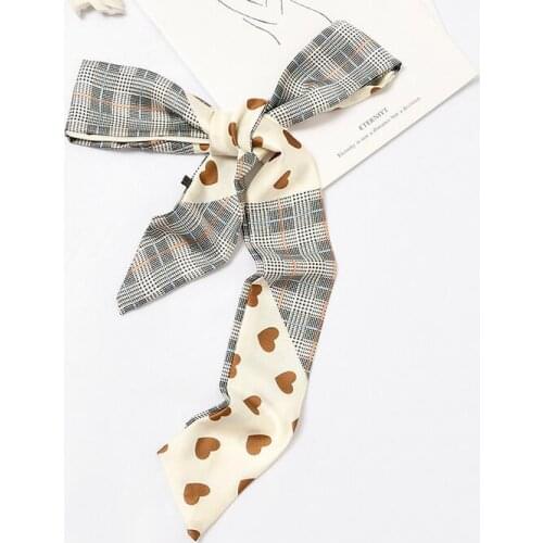 Yishine 7*150cm New Skinny Scarf Geometric Hearts Women Silk Small Handle Bag Ribbons Female Headband Small Long Scarves