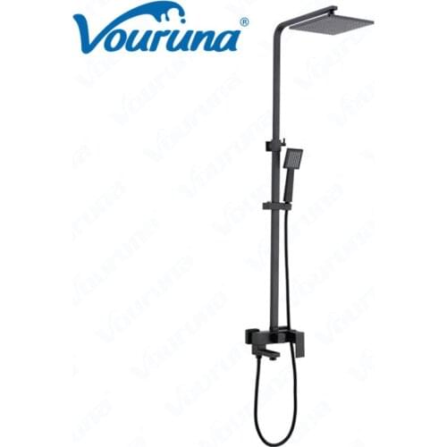 Exposed Square Style Black Bathroom Shower Set Shower Kit Bathtub Mixer Faucet Tap 2018 Wholesale Premium Solid Brass Luxurious