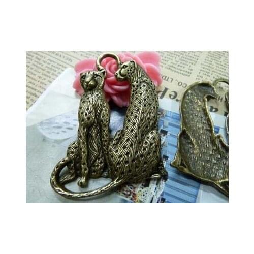 Zinc alloy pendant jewelry accessories diy handmade material charms double leopard pendant45*65mm