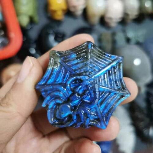 Natural Stone Carved Cute Animal labradorite spider quartz crystal figurine