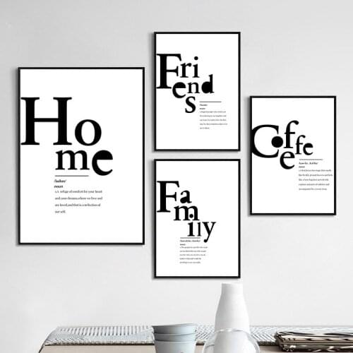 Family Home Friends Coffee Quotes Art Canvas Painting Print Black And White Minimalist Wall Art Posters Modern Home Decor YX068