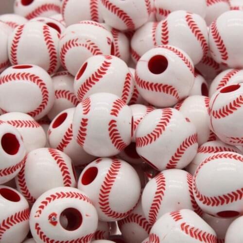 25pcs 12mm Sporty Acrylic Beads Tennis Ball Pattern Beads Large Hole Spacer Beads for DIY Jewelry Making