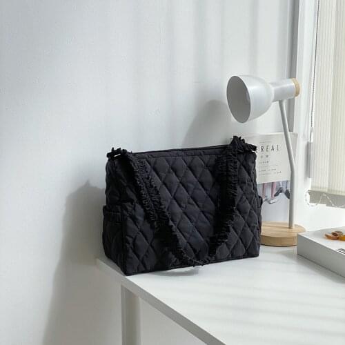 Diamond Lattice Shoulder Bags Handbags Women Brand 2021 Famous Ladies Casual Nylon Large Tote Bag Winter New Designer