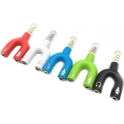 U Type Adapter Dual 3.5MM Headphone Plug Audio Cables Splitter easy to take along Microphone 2 in 1 Conn