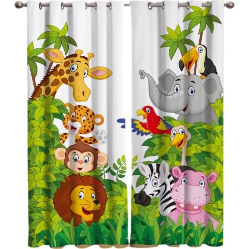 Jungle Animals Cartoon Giraffe Lion Kids Window Curtain for Kids Room Bedroom Curtain for Girls Colorful cortinas