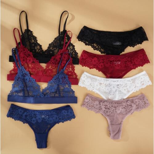 Lace Lingerie Set Sexy Womens Underwear Transparent Bra Panties Sets Lace Black Ultra-thin Unlined Bra Set Underwear Set