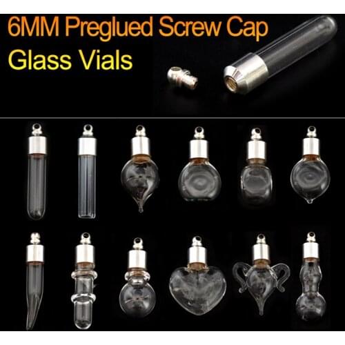 10PCS 6MM Name on Rice Glass Vial Pendant Screw Cap Bottle Rice Vial Necklace Pendant Clear Glass Bottle Charms Glass Locket