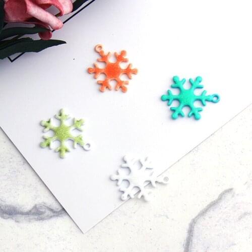 10Pcs Xmas Glitter Enamel Jewelry Christmas Snowflake Pendant Hair Accessories Bracelet Necklace Accessories DIY Alloy Fittings