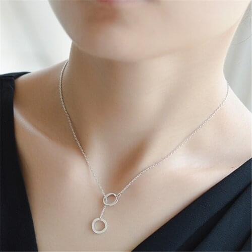 100% 925 Sterling Silver Double Circle Charm Pendant Choker Necklace For Girl Women Statement Female Jewelry Wedding Party Gift