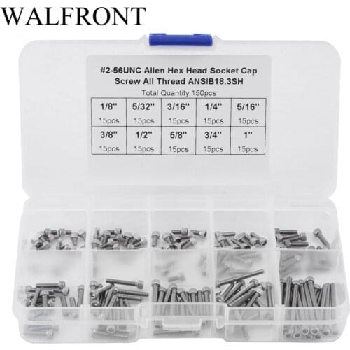 150PCS 9 Sizes Wood Screws Hex Socket Cap Head Screws Assortment Set with Plastic Box #2-56 UNC