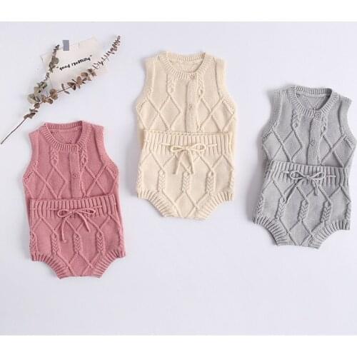 Knitted Baby Clothes Newborn Cotton Baby Girls Clothes Autumn Infant Toddler Clothing Set Vest+ Shorts 2pcs Baby Boys Clothes