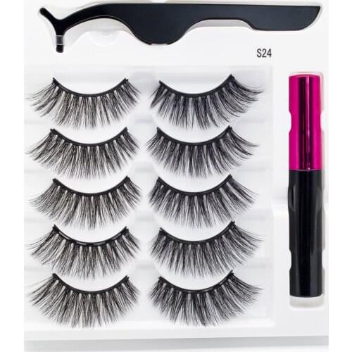 5 Pairs 3D Magnetic Eyelashes Makeup Sets Natural Long Synthetic Mink Lashes With 5 Magnets Magnetic Lashes Eyeliner Tweezers