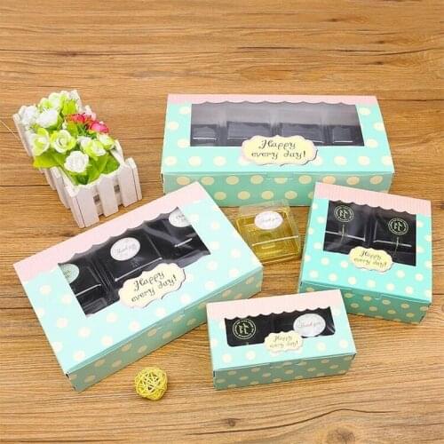 5pcs 3 sizes PVC plastic Window Candy Gift Wedding paper Box Birthday Party Candy Cookies Cup Cake Kraft Paper Packaging Box