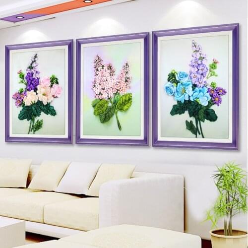 60x45cm 3D Printing Ribbon embroidery kit stain painting set handcraft kit DIY handmade needlework art home decor