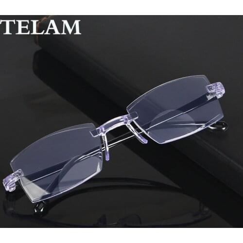 Anti blue light reading glasses square double light distance glasses presbyopia glasses retro transparent lenses for the elderly