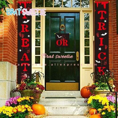 Halloween Door Decoration Banner Hanging Trick or Treat Porch Sign Front Door Home Outdoor Party Decor Supplies