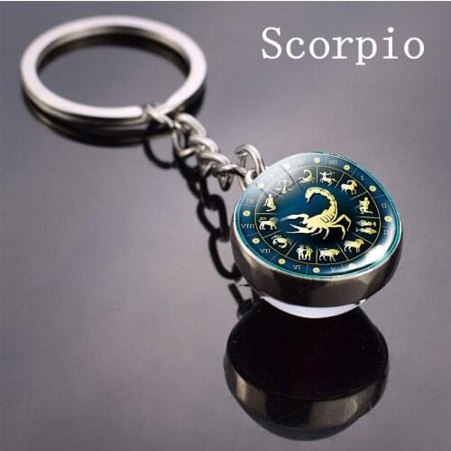 12 Constellation Keychain Fashion Pisces Leo Taurus Zodiac Key Chain Glass Ball Car Key Rings New Year Birthday Gift