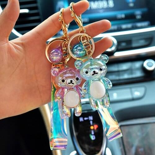 Liquid Keyring Glitter Bear Quicksand Keyring Acrylic Key Fob Backpack Pendant Couples Women Men Boyfriend Friend Keychain Gift