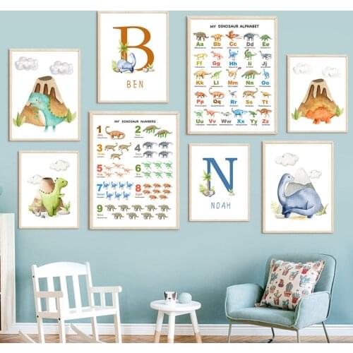 Dinosaur Alphabet Number ABC Wall Art Canvas Painting Nordic Posters And Prints Wall Pictures Kids Kawaii Bedroom Nursery Decor