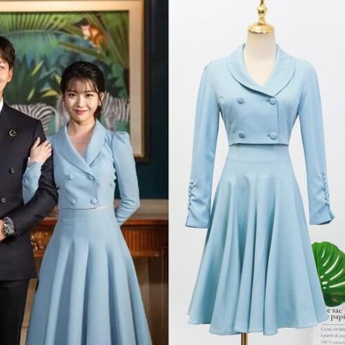 2 Piece Set Women 2019 Korean Elegant IU 장만월 Blue Top Coat And Skirt Two Piece Outfits Spring Autumn High Jacket Waist Skirt
