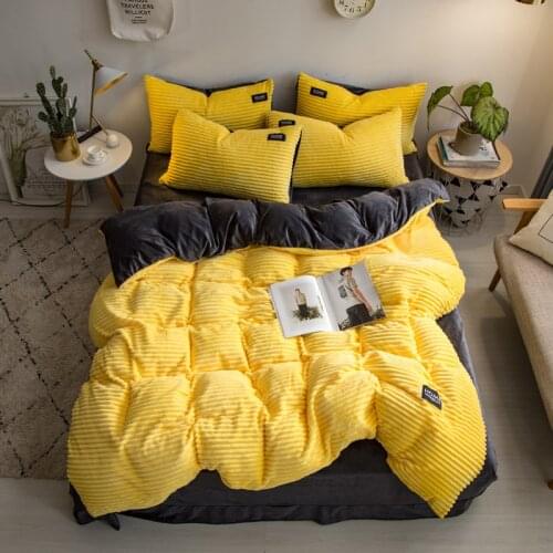 Velvet Fleece Bedding Sets Winter Duvet Cover Set Stripes Bed Linens Quilt Cover Sheet Pillowcases Warm Bedroom Set