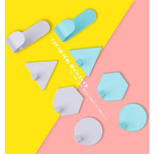 Kitchen Bathroom Hook Creative Geometric Wrought Iron Wall Hook Hats Bag Robe Key Hooks For Adhesive Wall Hanger Decoration 4PCS