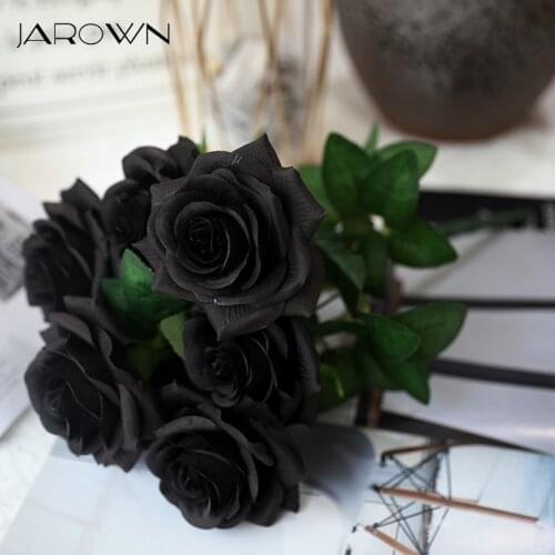 JAROWN Artificial Bouquet 7 Heads Black Rose Flowers Silk Rose Flower Head Black Series Fake Flower Wedding Home Decoration