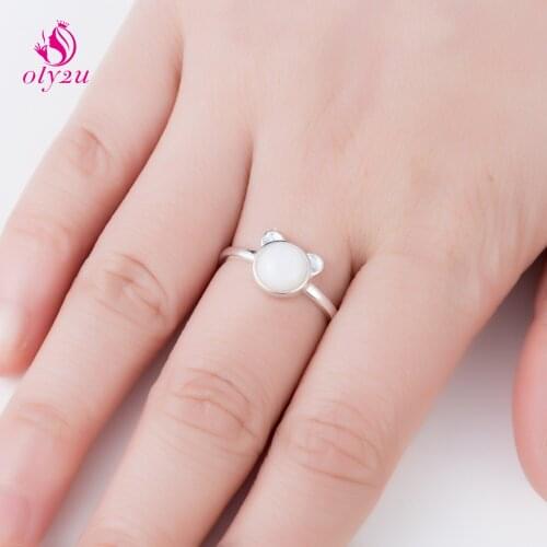 Oly2u Lovely Cat Ear White Opal Adjustable Rings for Women Pet Dog Cat Lovers Gift Cute Animal Rings Anillos Mujer