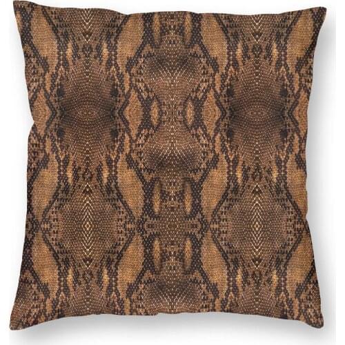 Brown Snake Skin Print Square Pillow Case Cushions for Sofa Custom Pillowcase