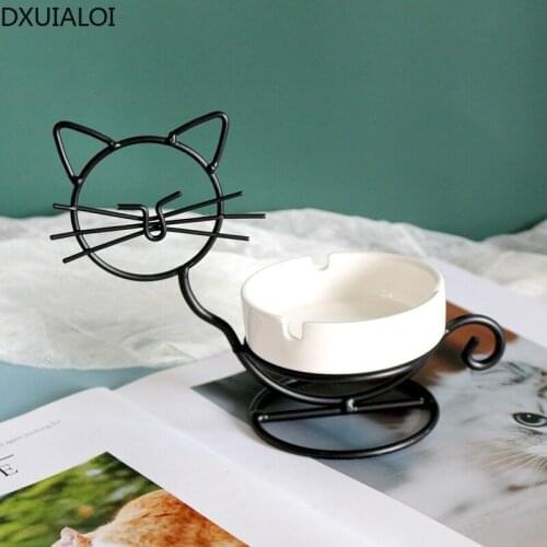 DXUIALOI Creative Iron Art Cat Ceramic Ashtray Restaurant Coffee Shop Bar Home Living Room Coffee Table Ashtray Decoration