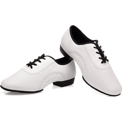 Cowhide white modern shoes men sports ballroom bottom Latin dance shoes square national ladies leather shoes Soft sneakers