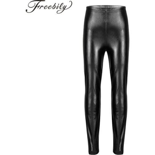 Kids Girls Shiny Metallic Fashion Skinny Pants Dance Wear Elastic Waistband Leggings Child Hiphop Performance Jazz Dance Costume