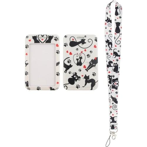 MD248 DMLSKY Cartoon Cat Lanyard Keychain key Badge ID Mobile Phone Rope Cute Gifts Lanyard With Card Holder