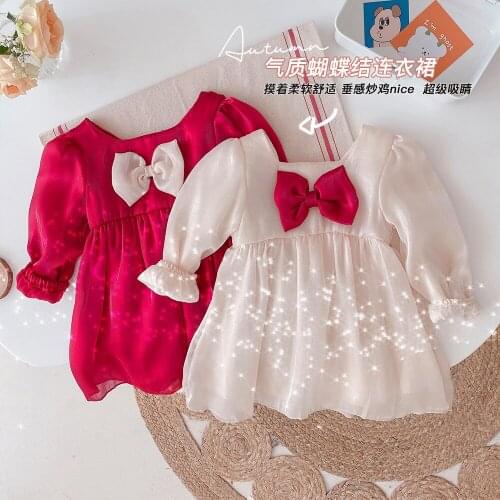 2021 baby girls sweet bow princess dress Spring Autumn Kids Soft birthday party Dresses Vestidos Children Clothes