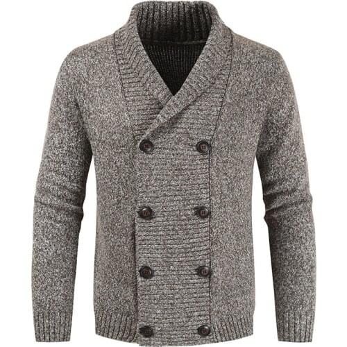 Mens Winter Wool Cardigan Sweater Double Breasted Cashmere V Neck Sweater Men Large Size Long Cardigan Men Pull Homme 2020