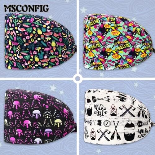 New Cartoon Print High Quality Surgical Cap Female Dentist Work Cap Beauty Salon Scrub Cap Nurse Cap Pet Shop Scrub Cap