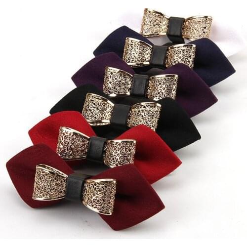 GUSLESON New Metal Decoration Mens Solid Bow Tie For Men Leisure Business Shirts Bowknot Luxurious Bow Ties for Men Gift