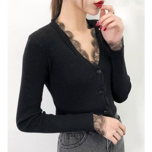 Very immortal lace jacket cardigan style spring and autumn 2019 new sweater thin net red knitted bottom sweater