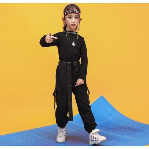 School Student Hip Hop Dance Clothing High Neck Sweatshirt Top Crop Running Casual Pants Girls Street Dance Costume Clothes
