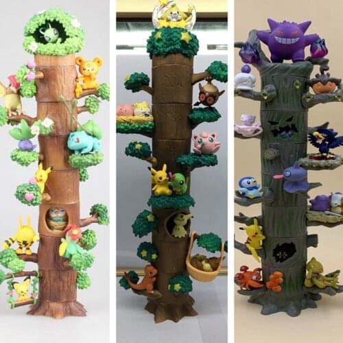 Hot Anime Jenga Tree Houses Series Bulbasaur Gengar Mewtwo Squirtle Action Figure Toys Funny Halloween Pokemones Gifts for Kids
