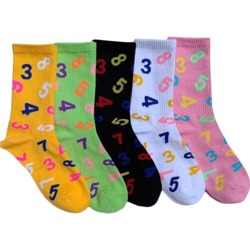 Five Color Girl Boy Socks Number Pattern Color Cool Street Hip Hop Skateboard Socks Five Pairs One Pack