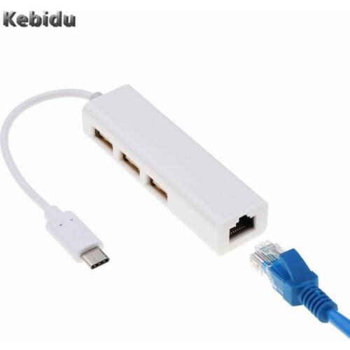 Kebidu 3 Port USB Hub USB 3.0 to RJ45 Lan Network Adapter Ethernet Adapter Network Port USB Splitter For Macbook