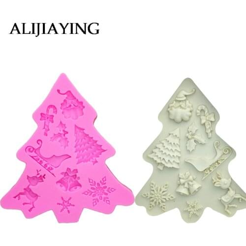 M1101 Christmas Series Tree/ Deer/Bell/Snowflake/Santa Claus Elk Fondant Silicone Mold Cake Decorating Bakeware Chocolate Mold